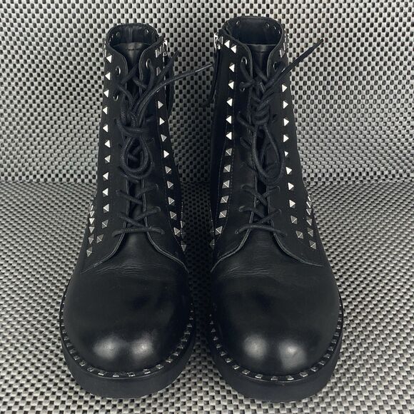 ASH Wolf Studded Combat Boots Womens Size 40 Black Leather Casual Lace Up - Picture 5 of 13